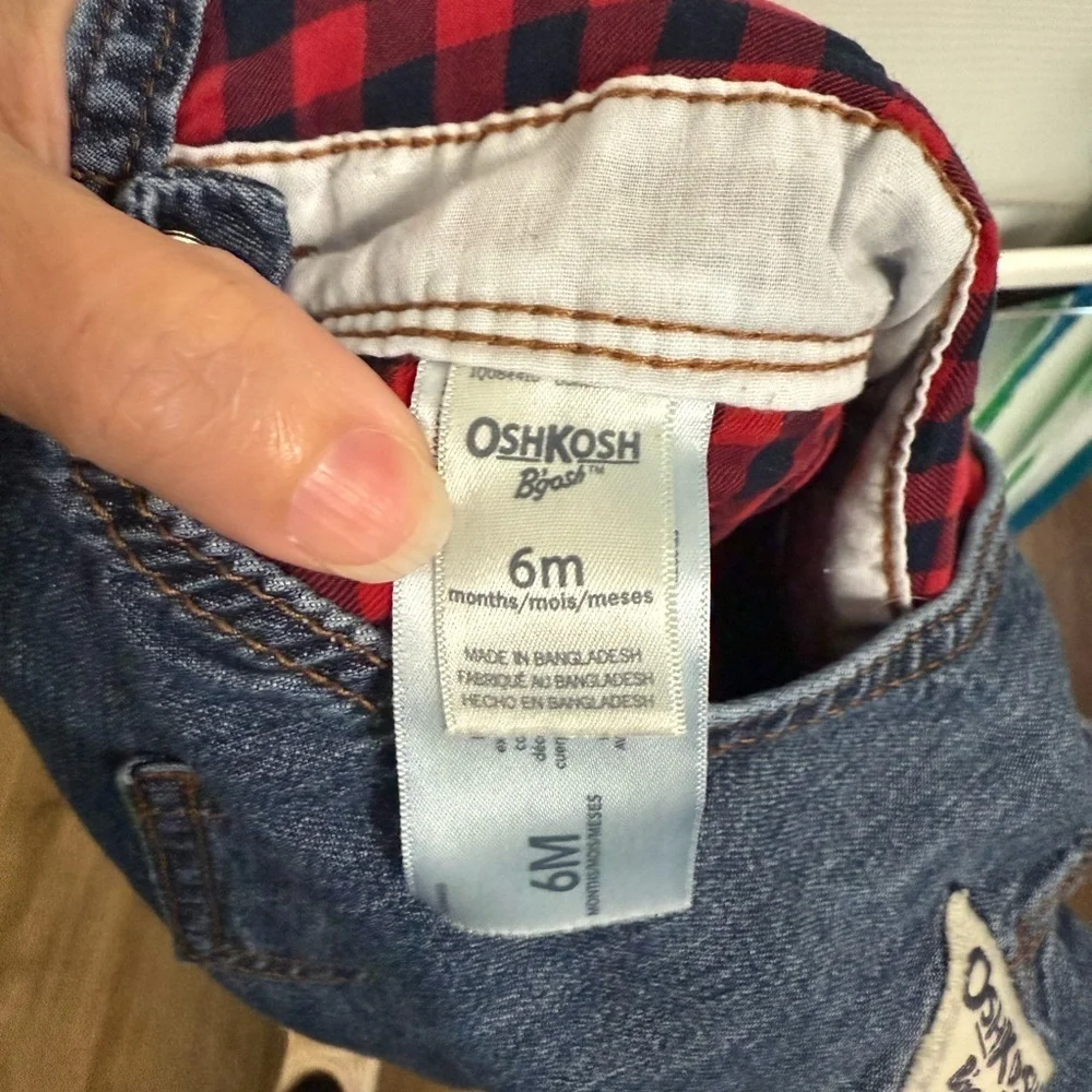 OshKosh B’gosh Denim Overalls 6M Classic Baby Blue Jean Overalls flannel lined